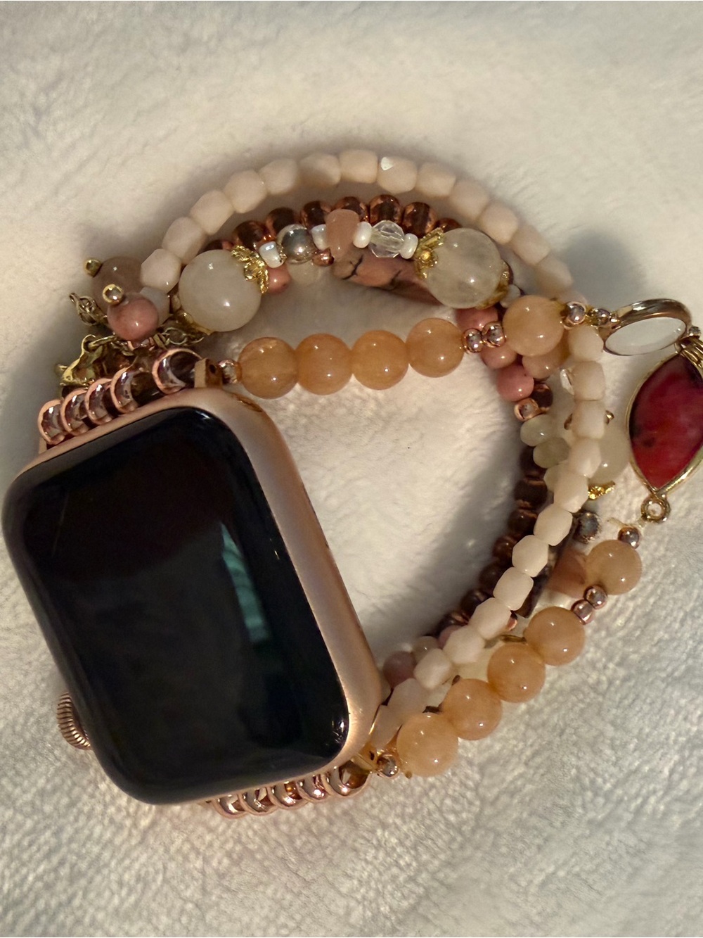 Cape Diablo Rose Gold with Pink, Cream & Gold Beaded Bracelet Band